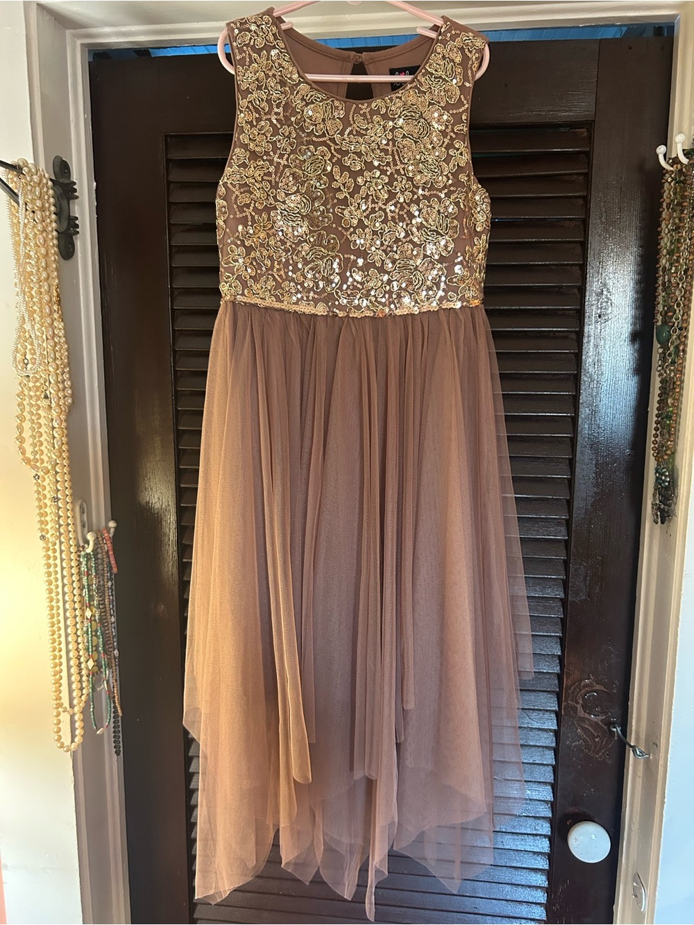 lilt Dusty Rose and Gold Sequin Tulle Party Dress